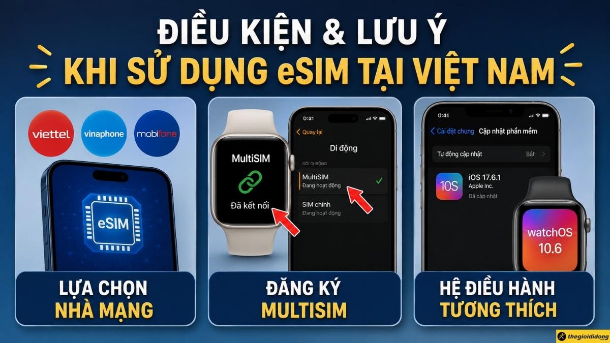Điều kiện v&agrave; lưu &yacute; khi sử dụng eSIM tại Việt Nam
