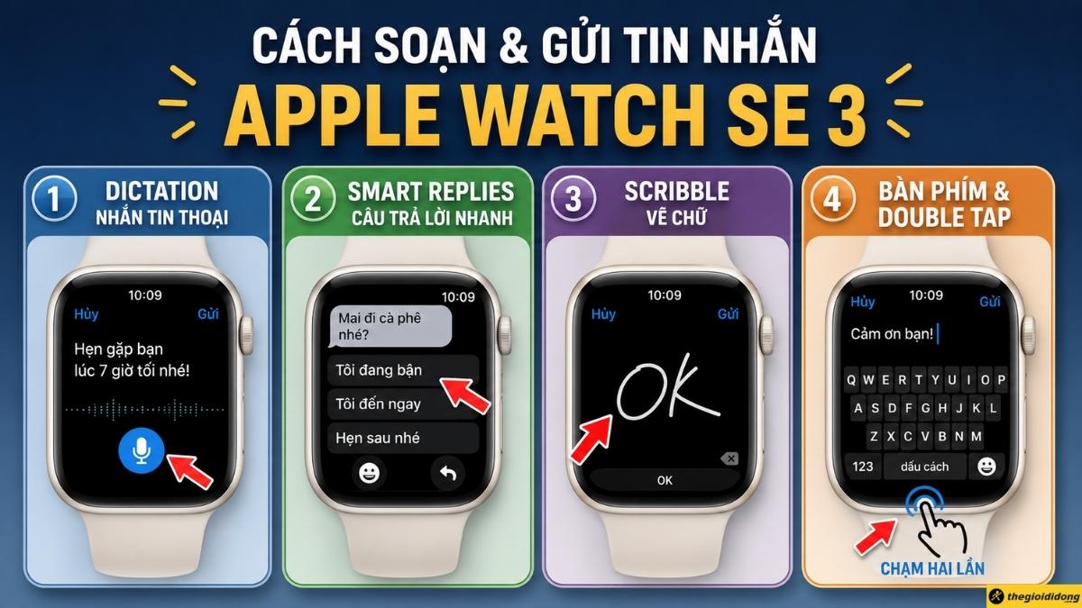 C&aacute;ch soạn v&agrave; gửi tin nhắn tr&ecirc;n Apple Watch SE 3