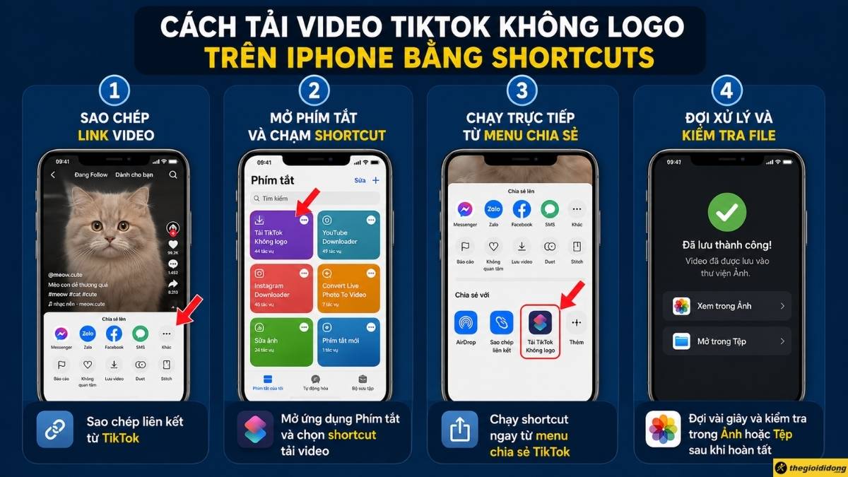 C&aacute;ch tải video TikTok kh&ocirc;ng logo tr&ecirc;n iPhone bằng Shortcuts