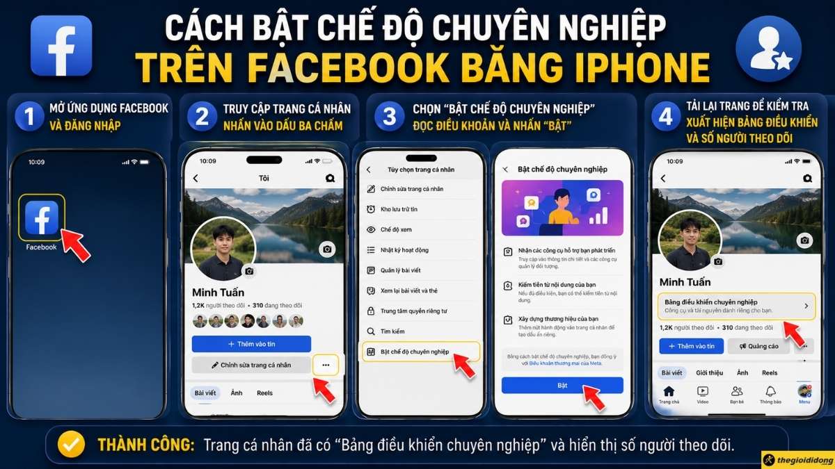 C&aacute;ch bật chế độ chuy&ecirc;n nghiệp tr&ecirc;n Facebook bằng iPhone