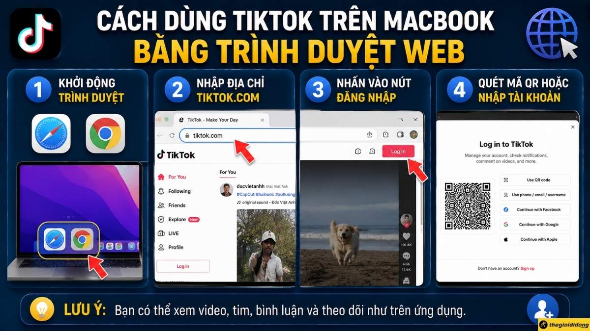 C&aacute;ch d&ugrave;ng TikTok tr&ecirc;n MacBook bằng tr&igrave;nh duyệt web