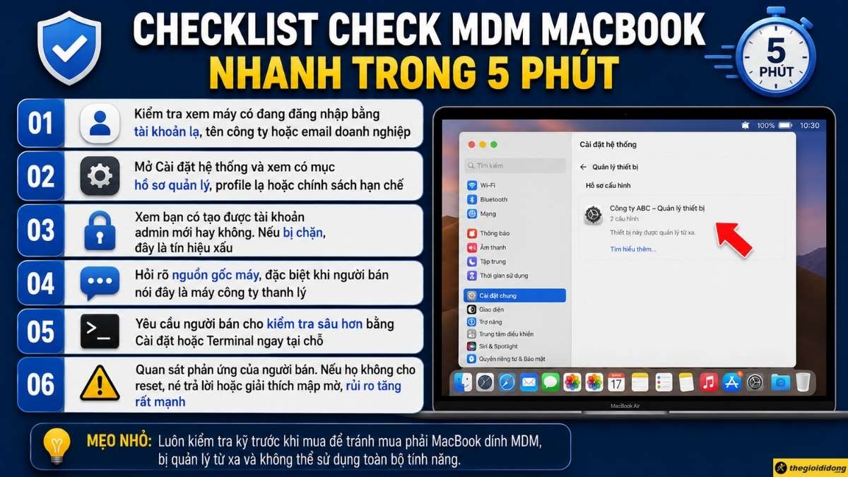 Checklist check MDM MacBook nhanh trong 5 ph&uacute;t 