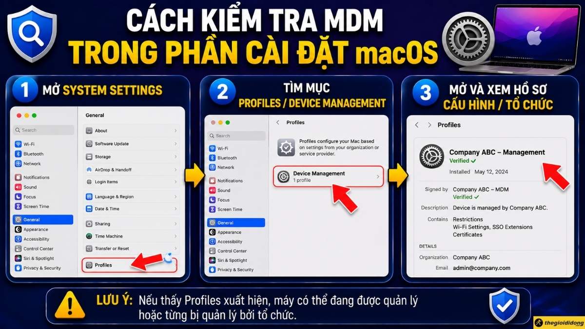 C&aacute;ch kiểm tra MDM trong phần c&agrave;i đặt macOS