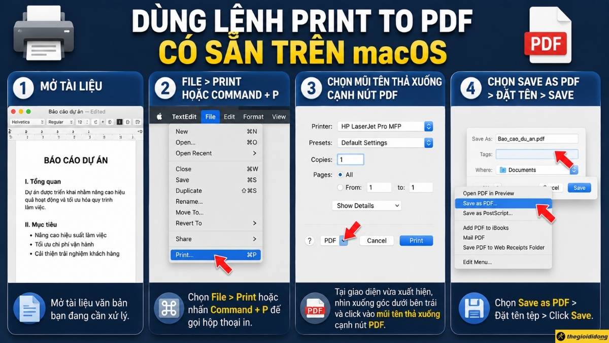 D&ugrave;ng lệnh Print to PDF c&oacute; sẵn tr&ecirc;n macOS