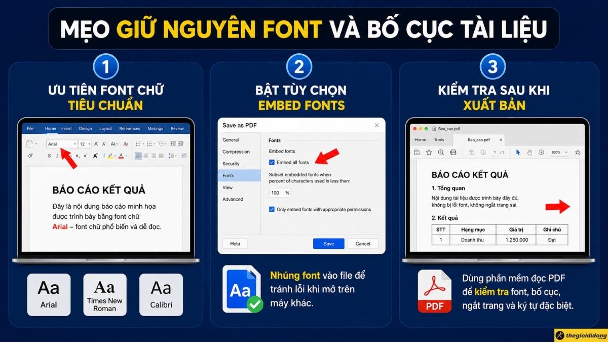 Mẹo giữ nguy&ecirc;n font v&agrave; bố cục t&agrave;i liệu