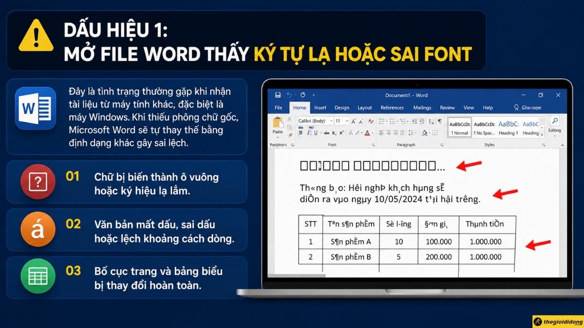 Mở file Word thấy k&yacute; tự lạ hoặc sai font