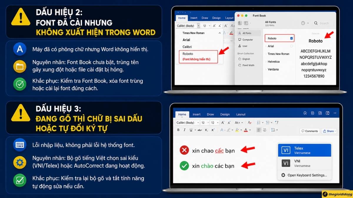 Font đ&atilde; c&agrave;i nhưng kh&ocirc;ng xuất hiện trong Word