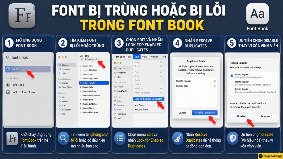 Sửa Font bị tr&ugrave;ng hoặc bị lỗi trong Font Book