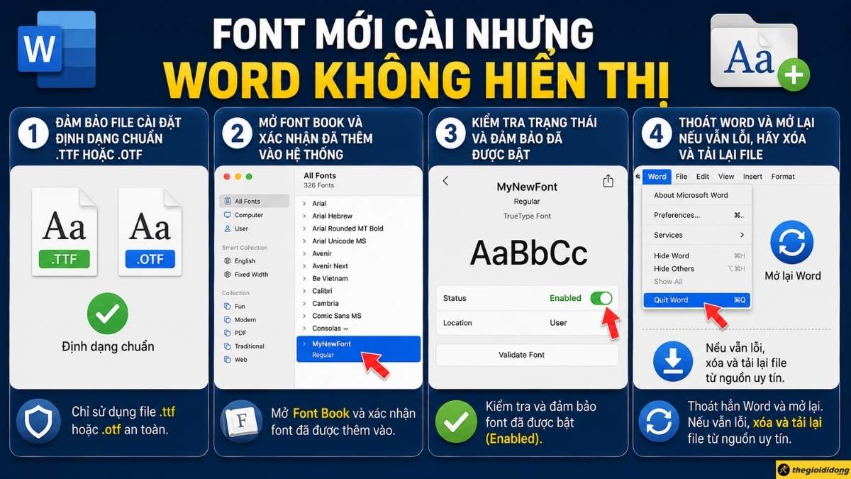 Sửa Font mới c&agrave;i nhưng Word kh&ocirc;ng hiển thị