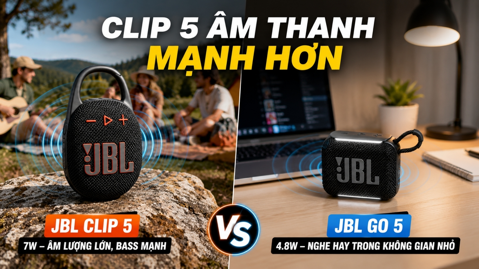 So s&aacute;nh &acirc;m thanh JBL Go 5 vs JBL Clip 5
