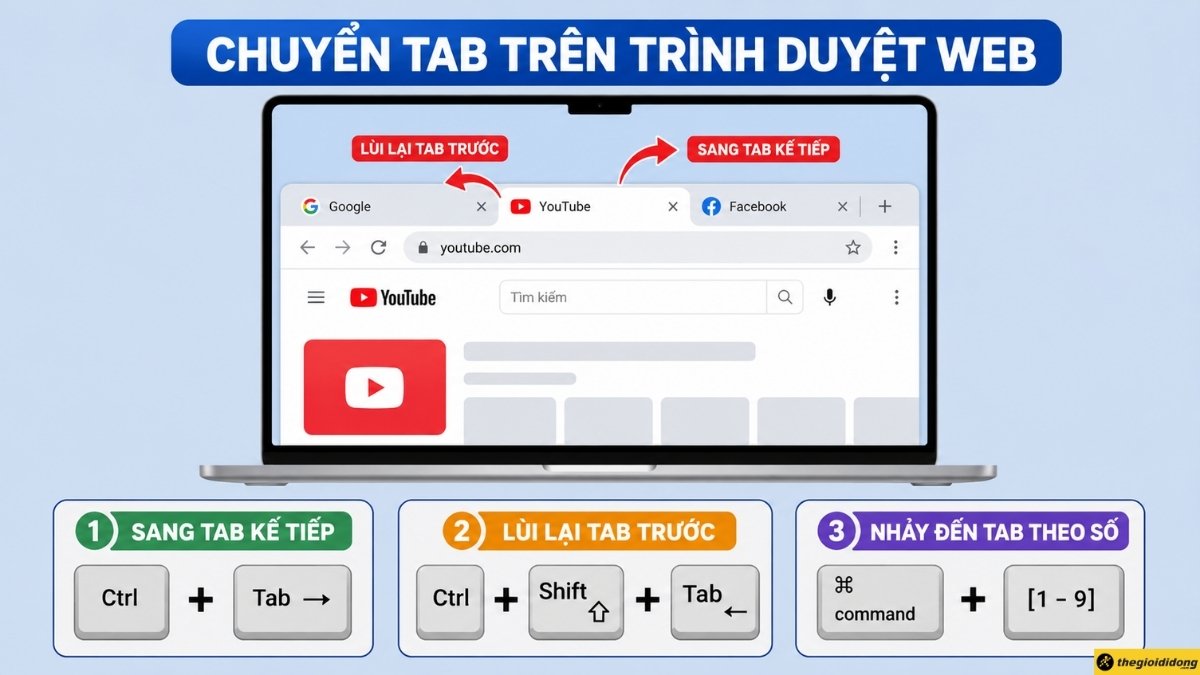 Chuyển tab tr&ecirc;n tr&igrave;nh duyệt web