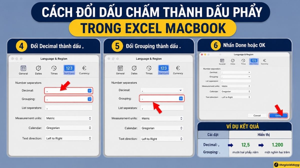 C&aacute;ch đổi dấu chấm th&agrave;nh dấu phẩy trong Excel MacBook