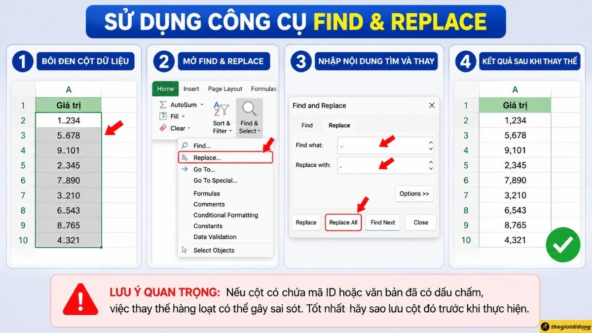 Sử dụng c&ocirc;ng cụ Find & Replace