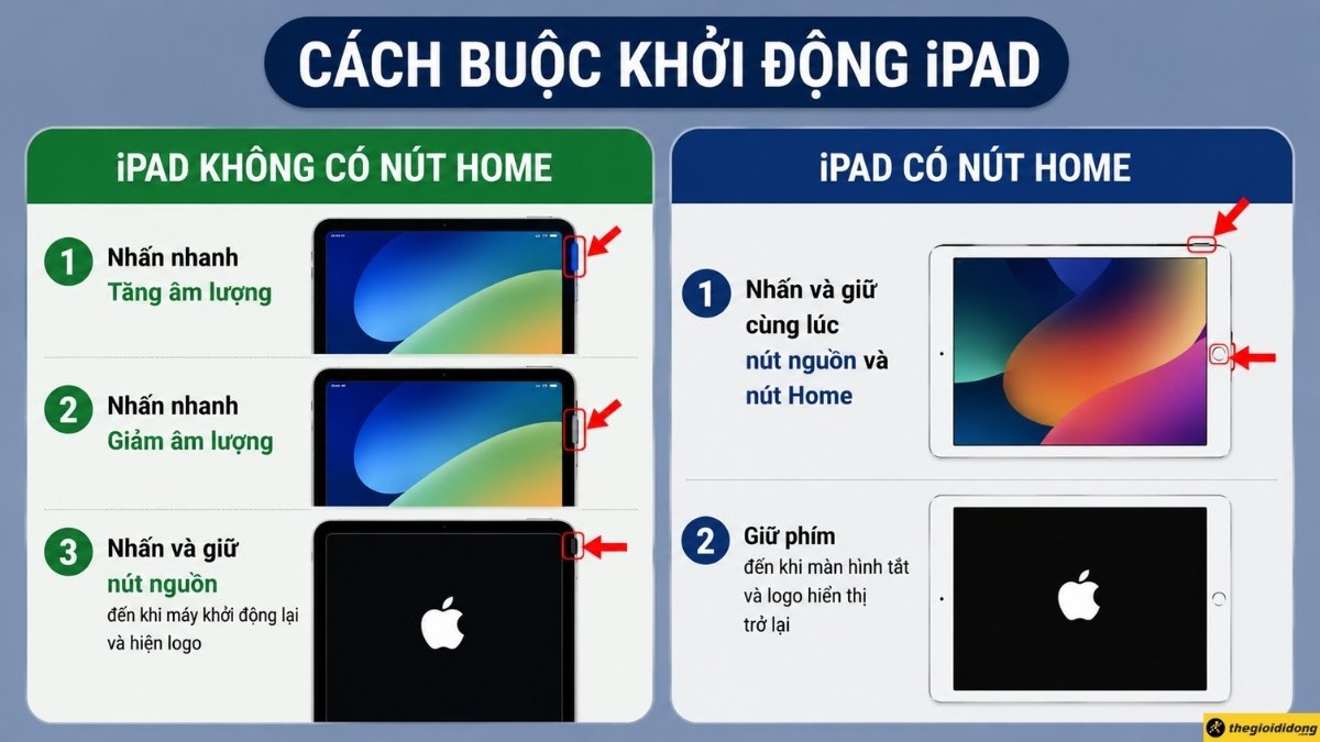 C&aacute;ch buộc khởi động lại khi iPad bị treo