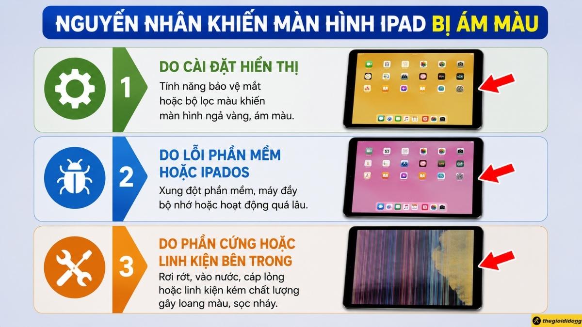 Nguy&ecirc;n nh&acirc;n khiến m&agrave;n h&igrave;nh iPad bị &aacute;m m&agrave;u