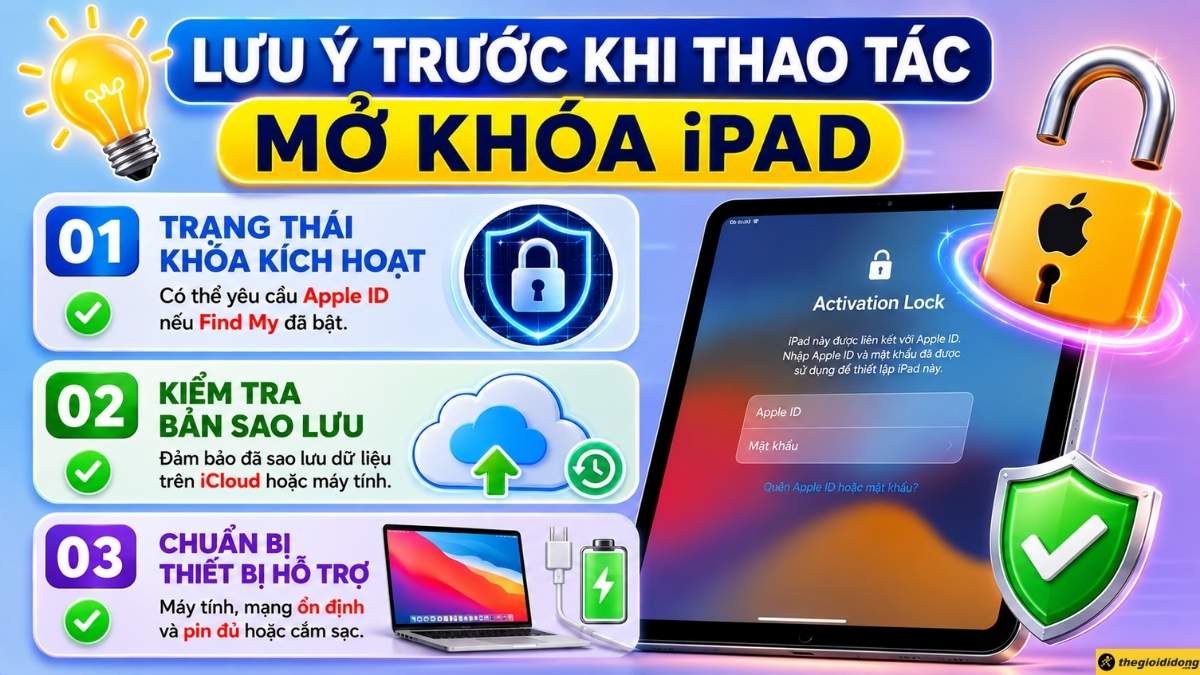 Lưu &yacute; trước khi thao t&aacute;c mở kh&oacute;a iPad