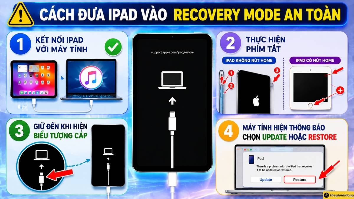 C&aacute;ch đưa iPad v&agrave;o Recovery Mode an to&agrave;n