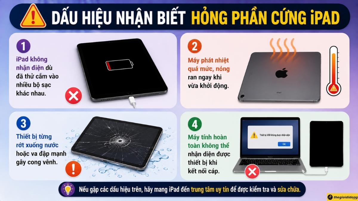 Dấu hiệu nhận biết hỏng phần cứng iPad