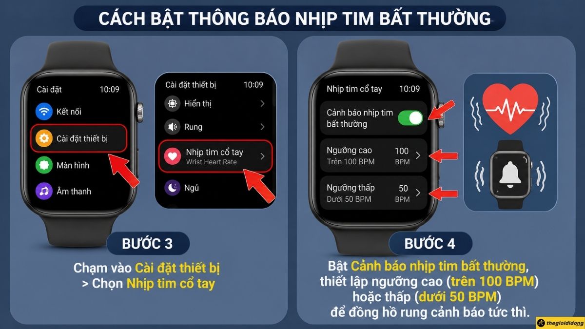 Bật t&iacute;nh năng Cảnh b&aacute;o nhịp tim bất thường