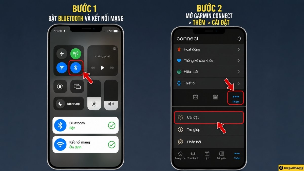 Mở ứng dụng Garmin Connect > Chọn bi&ecirc;̉u tượng Th&ecirc;m (More)