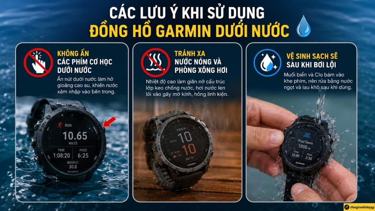 C&aacute;c lưu &yacute; khi sử dụng đồng hồ Garmin dưới nước