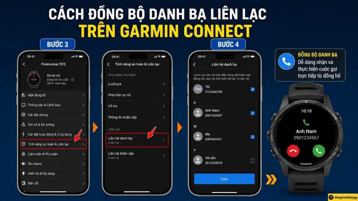 C&aacute;ch đồng bộ danh bạ li&ecirc;n lạc tr&ecirc;n Garmin Connect
