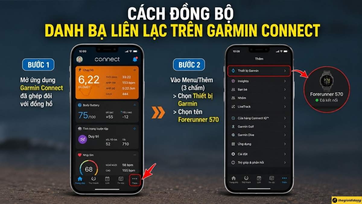 Chọn mục Thiết bị Garmin > Bấm v&agrave;o t&ecirc;n Forerunner 570