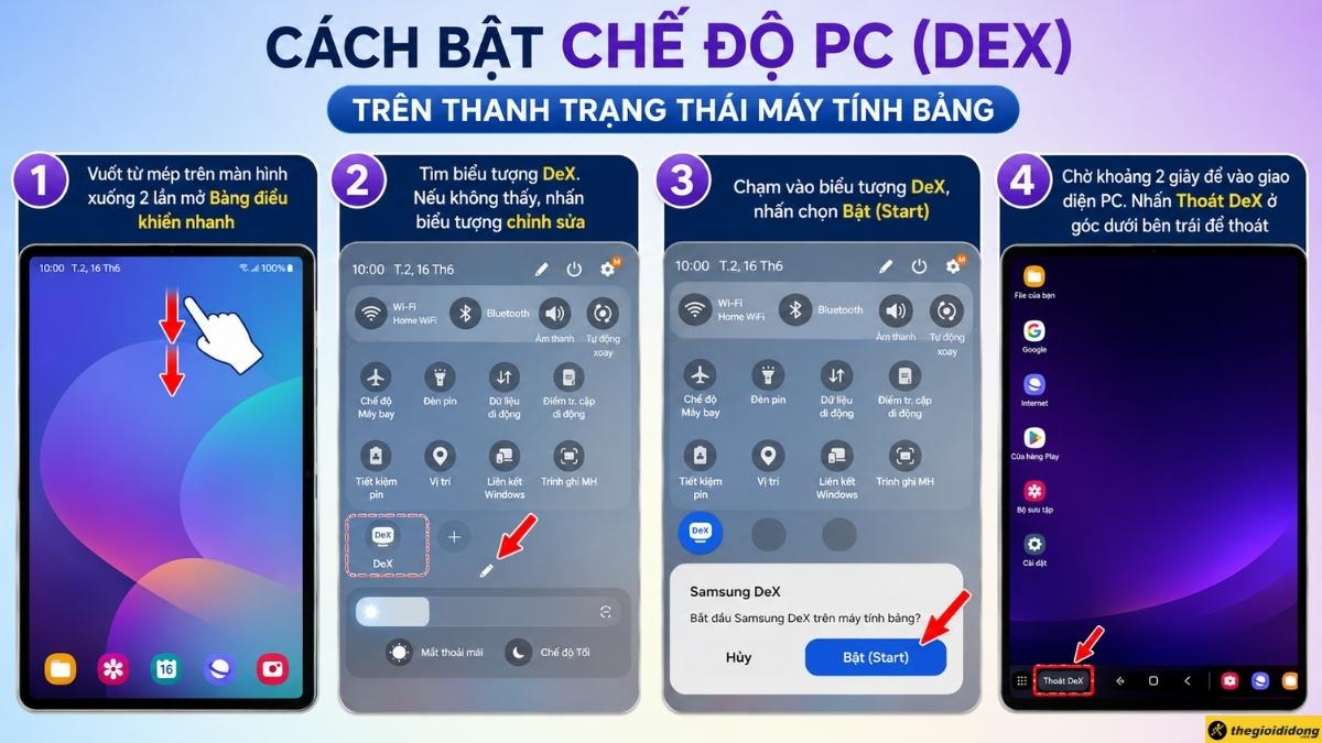 C&aacute;ch bật chế độ PC tr&ecirc;n thanh trạng th&aacute;i m&aacute;y t&iacute;nh bảng