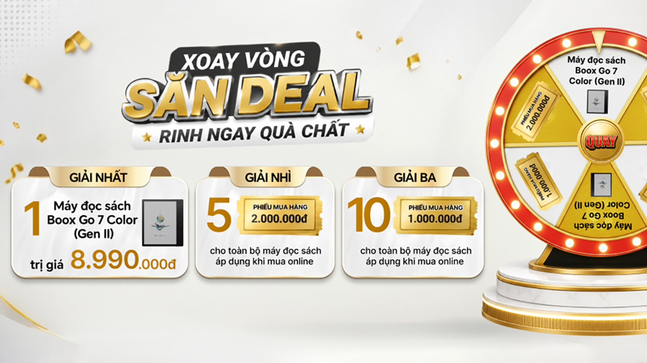 Xoay vòng săn deal - Rinh ngay quà chất: Nhận ngay 1 máy đọc sách Boox Go 7 Color (Gen II) trị giá đến 8.99 triệu