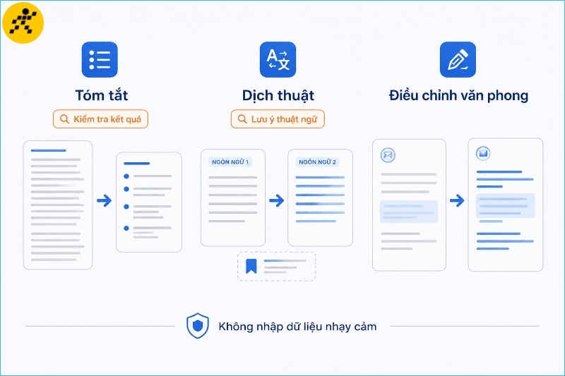 Trợ lý AI có thể hỗ trợ tóm tắt, dịch và điều chỉnh văn phong nhưng kết quả vẫn cần được kiểm tra Trợ lý AI có thể hỗ trợ tóm tắt, dịch và điều chỉnh văn phong nhưng kết quả vẫn cần được kiểm tra