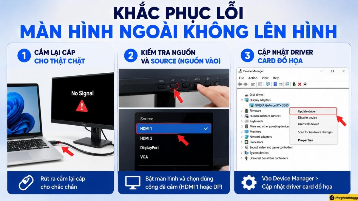 Khắc phục lỗi m&agrave;n h&igrave;nh ngo&agrave;i kh&ocirc;ng l&ecirc;n h&igrave;nh