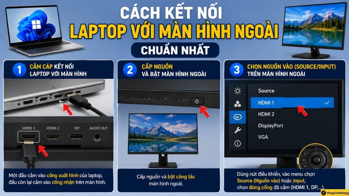 C&aacute;ch kết nối laptop với m&agrave;n h&igrave;nh ngo&agrave;i chuẩn nhất