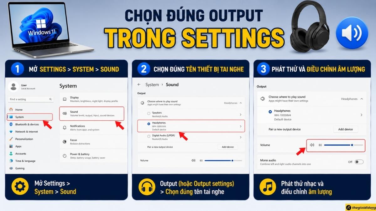 Chọn đúng Output trong Settings Chọn đúng Output trong Settings