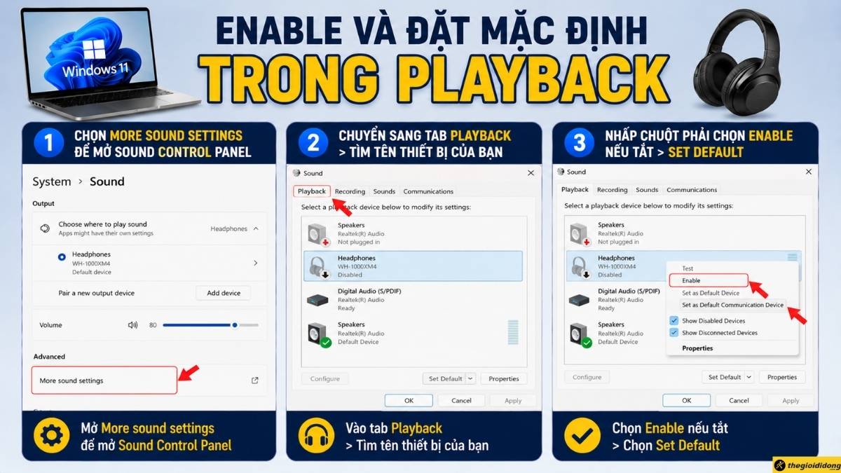 Enable và đặt mặc định trong Playback Enable và đặt mặc định trong Playback