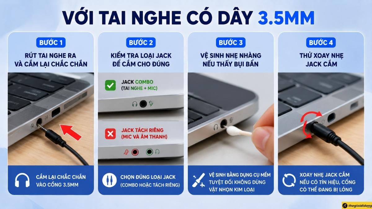 Với tai nghe có dây 3.5mm Với tai nghe có dây 3.5mm