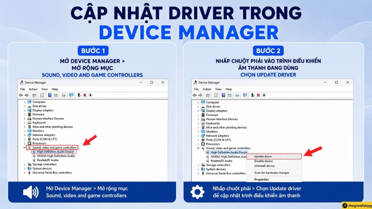 Cập nhật driver trong Device Manager Cập nhật driver trong Device Manager