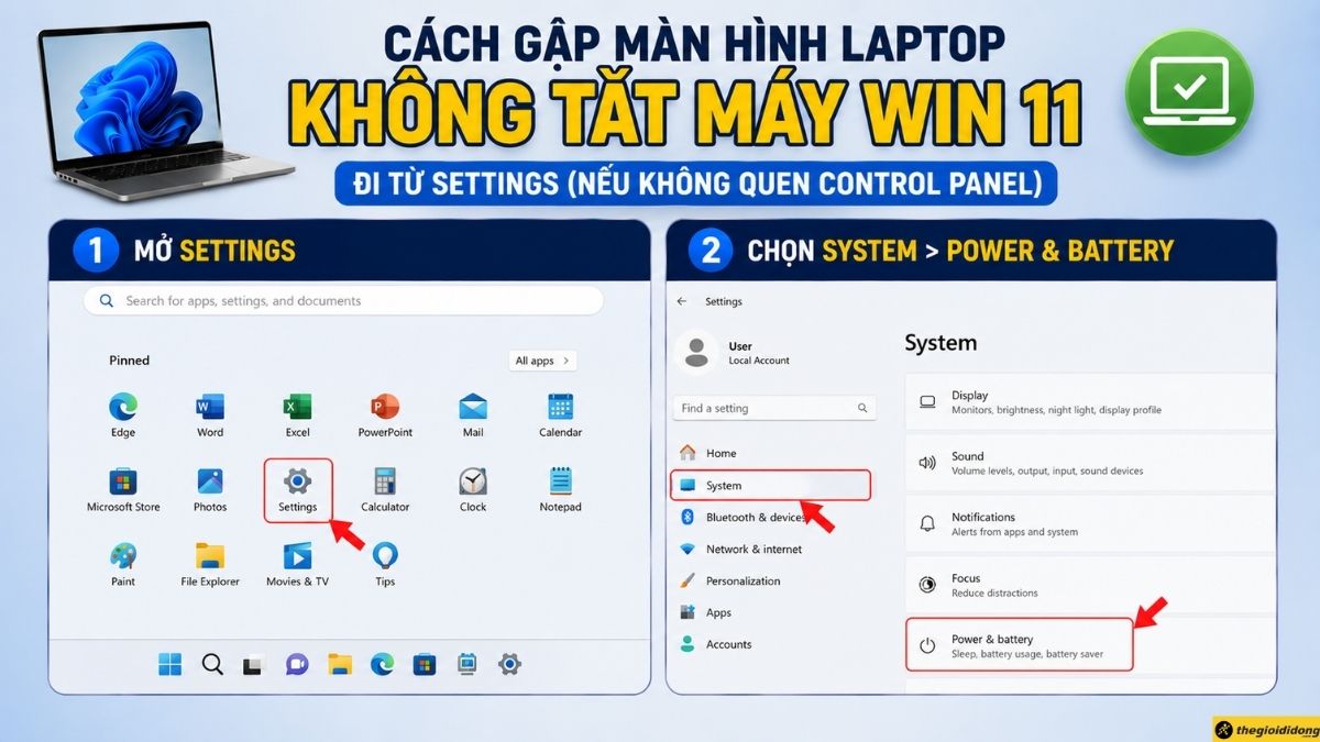 Chọn System, sau đó nhấn tiếp vào Power & battery Chọn System, sau đó nhấn tiếp vào Power & battery