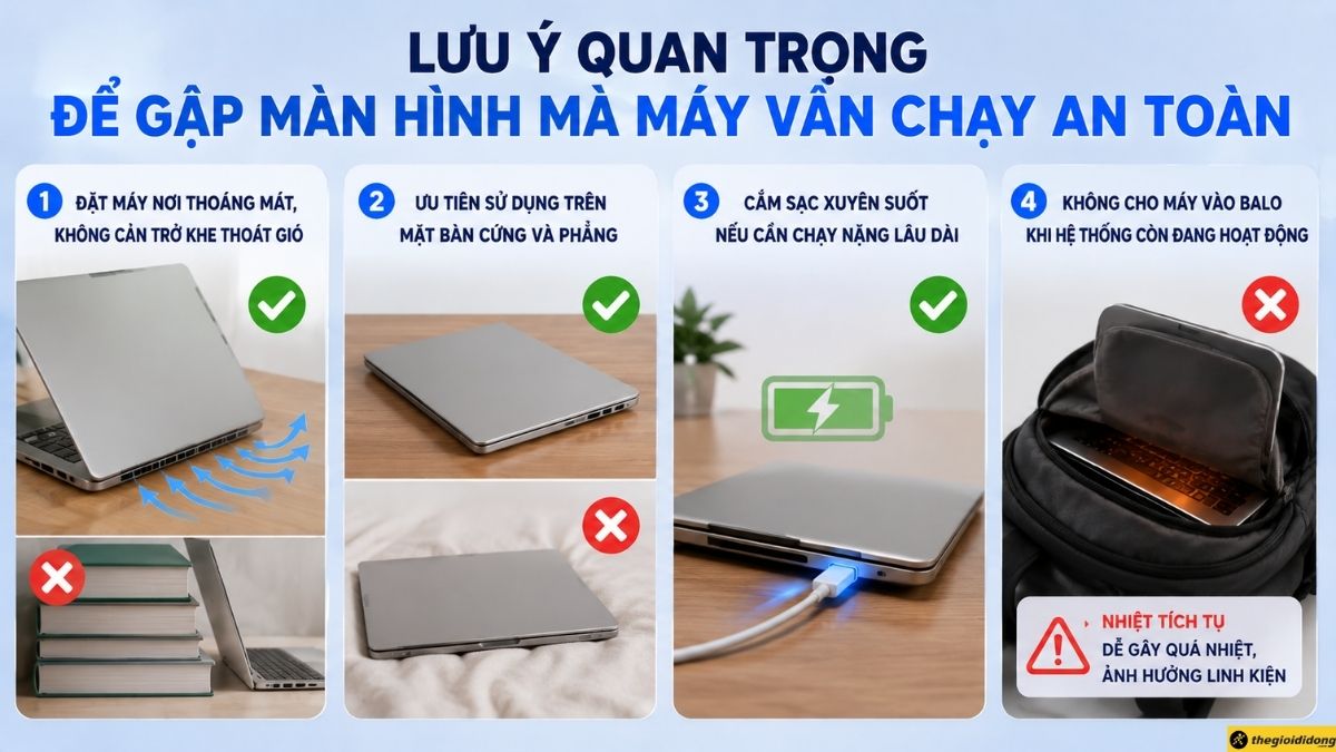 Lưu ý để gập màn hình mà máy vẫn chạy an toàn Lưu ý để gập màn hình mà máy vẫn chạy an toàn