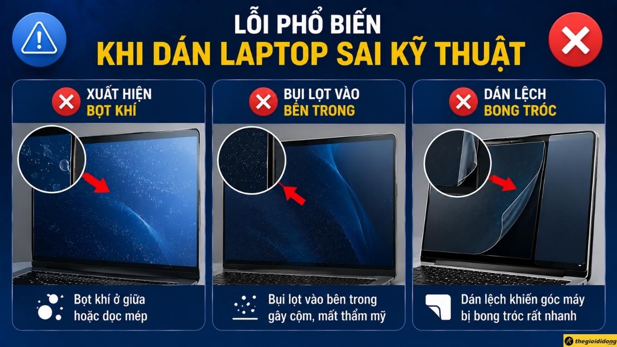 Lỗi phổ biến khi dán màn hình laptop sai kỹ thuật Lỗi phổ biến khi dán màn hình laptop sai kỹ thuật