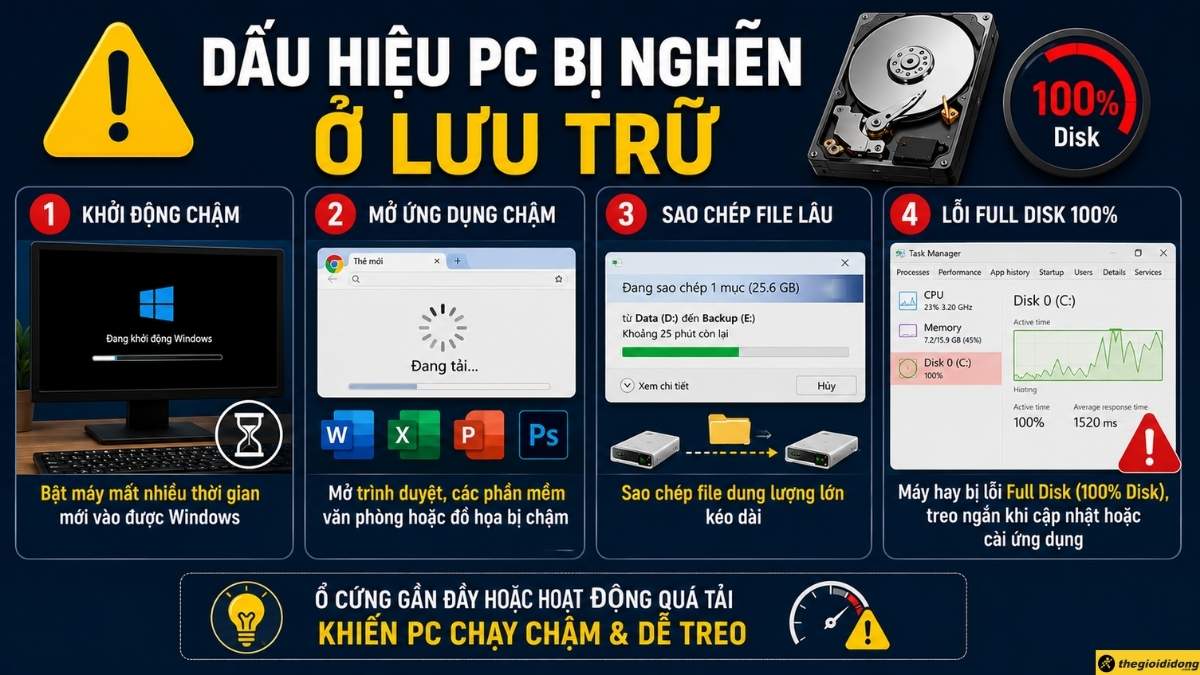 Các dấu hiệu cho thấy PC đang bị nghẽn ở ổ lưu trữ Các dấu hiệu cho thấy PC đang bị nghẽn ở ổ lưu trữ