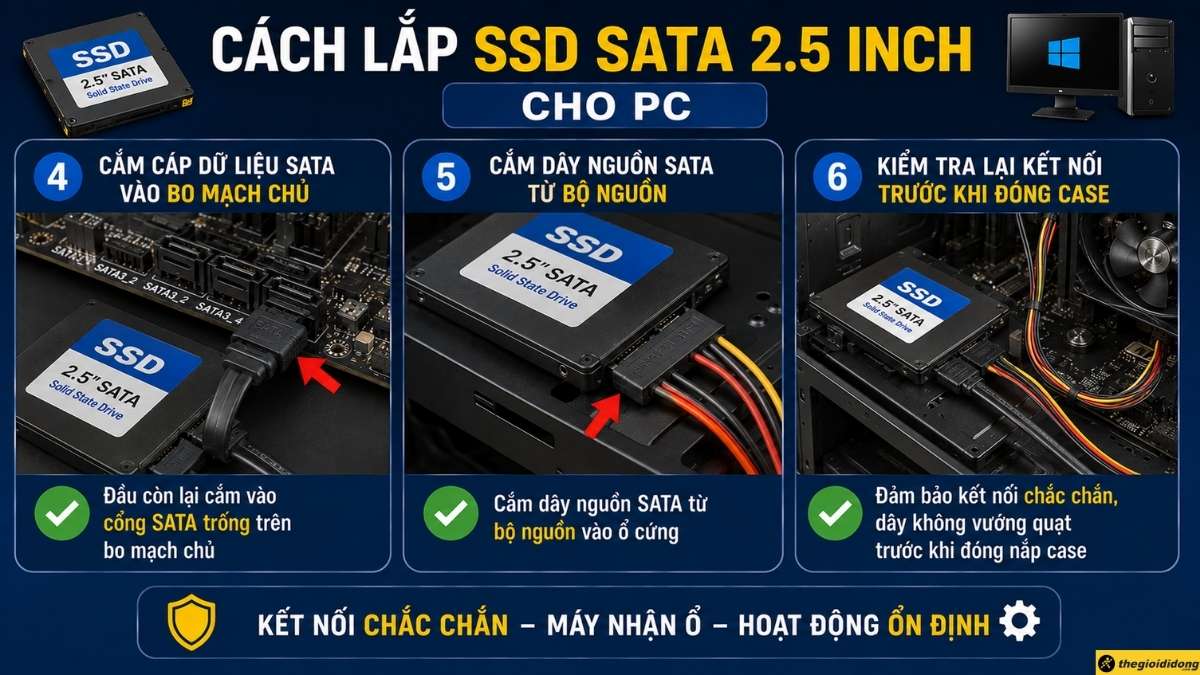 Cách lắp SSD SATA 2.5 inch cho PC Cách lắp SSD SATA 2.5 inch cho PC
