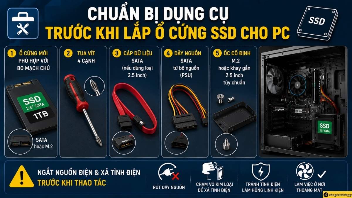 Dụng cụ để lắp ổ cứng SSD cho PC Dụng cụ để lắp ổ cứng SSD cho PC