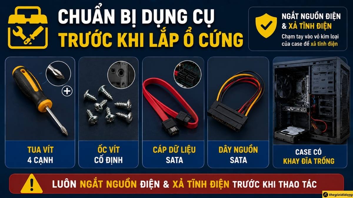 Chuẩn bị dụng cụ trước khi lắp ổ cứng