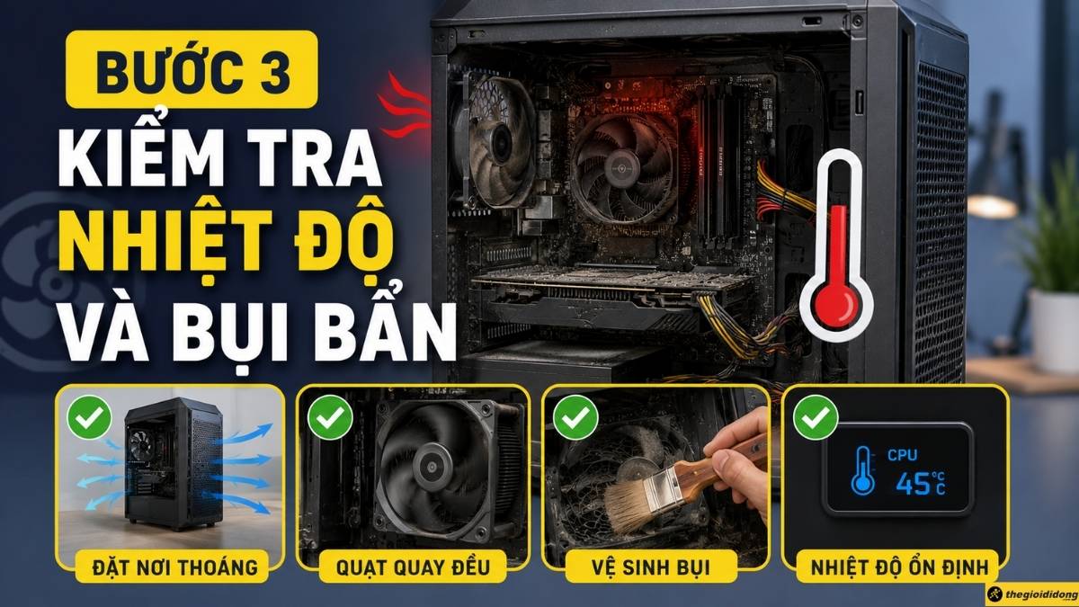 Bước 3 - Kiểm tra nhiệt độ và bụi bẩn Bước 3 - Kiểm tra nhiệt độ và bụi bẩn