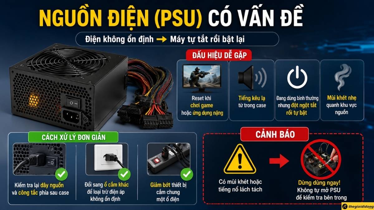 Nguồn điện hoặc bộ nguồn PSU có vấn đề Nguồn điện hoặc bộ nguồn PSU có vấn đề