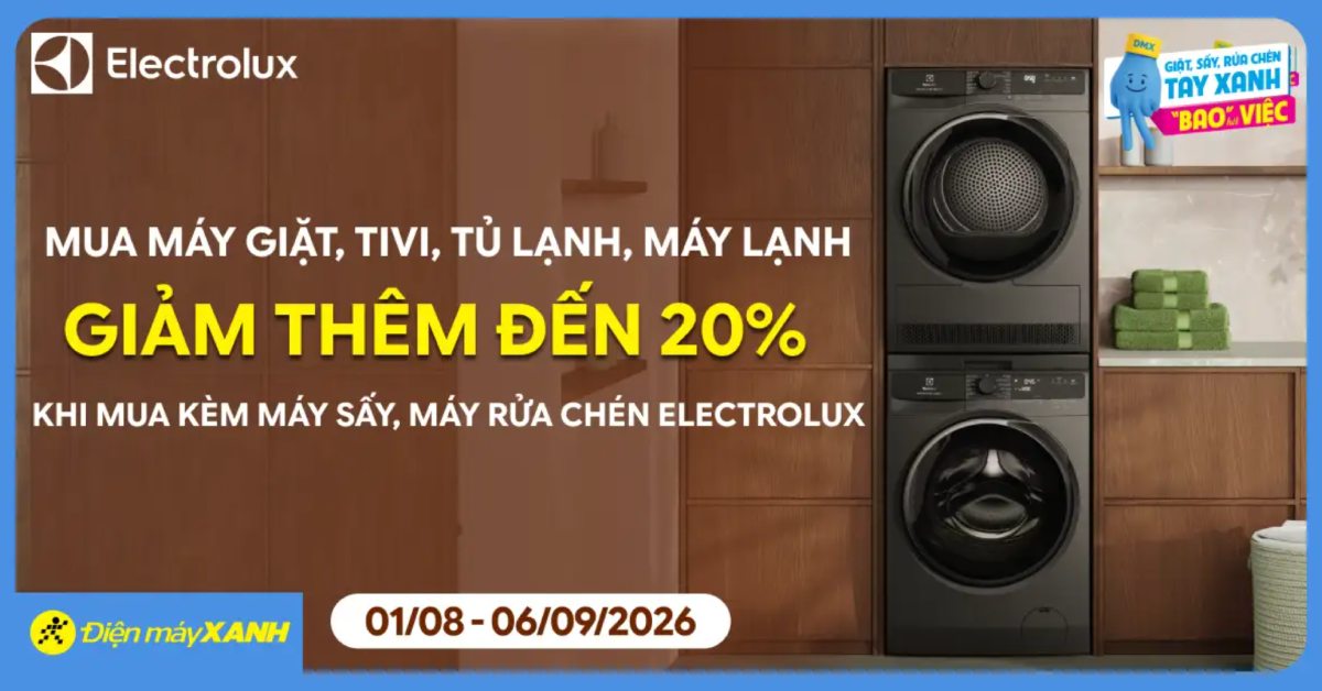 giảm thêm 20% khi mua kèm máy sấy Electrolux trong danh sách áp dụng. giảm thêm 20% khi mua kèm máy sấy Electrolux trong danh sách áp dụng.