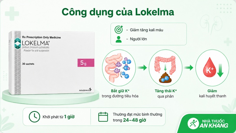 Lokelma được chỉ định để điều trị tăng kali máu ở người lớn Lokelma được chỉ định để điều trị tăng kali máu ở người lớn