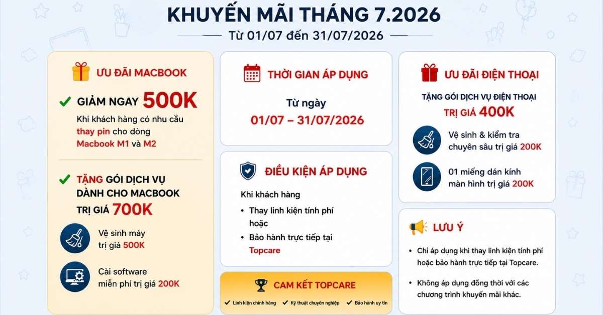 Ưu đãi tháng 7 tại TopCare