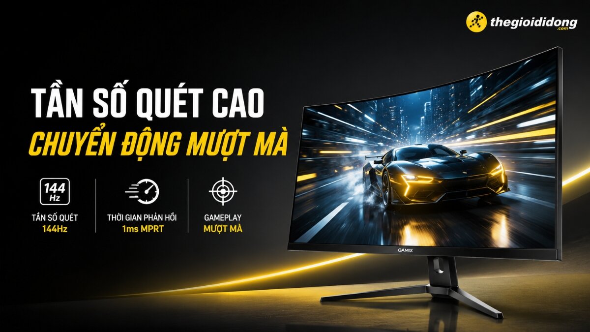 Man hinh gaming Gamix hieu nang cao Man hinh gaming Gamix voi tan so quet 144Hz va thoi gian phan hoi 1ms MPRT