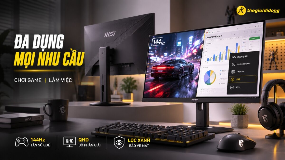 Man hinh MSI da dung cho moi nhu cau Man hinh MSI gaming 27 inch voi thiet ke da dung cho nhu cau choi game va lam viec